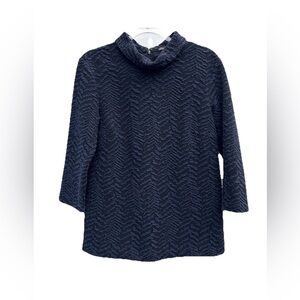 J McLaughlin Top Women S Blue Knit Textured 3/4 Blouse Classy Modern Turtleneck
